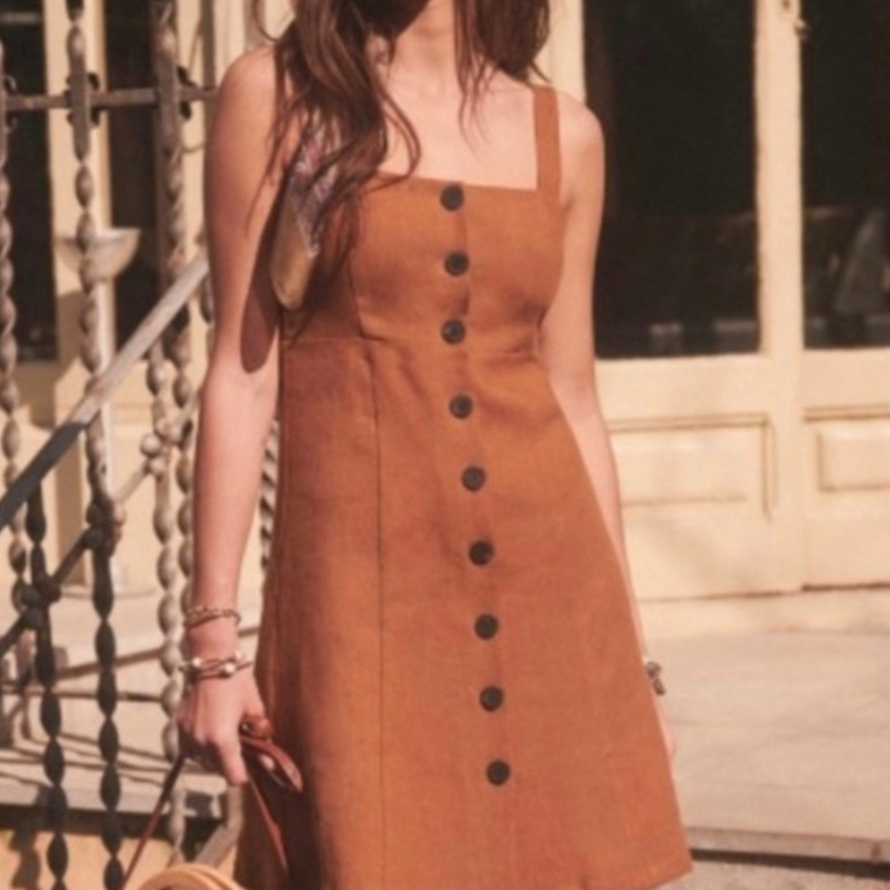 Brown Midi Dress with Button Detail